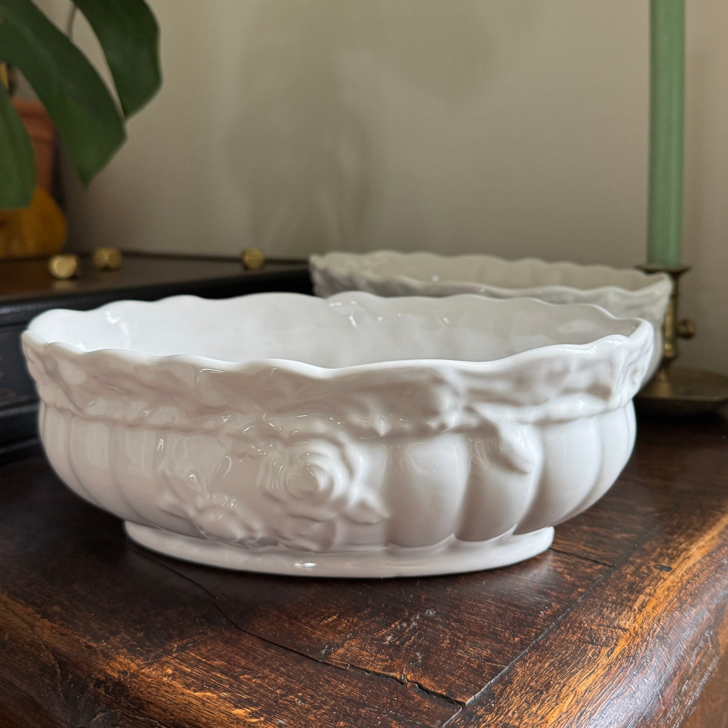 Matching pair of white ceramic plant pots