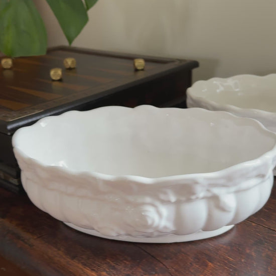 Pair of Oval white glazed ceramic plant pots for home decor